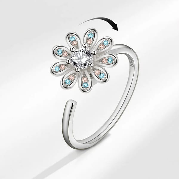 Elegant 925 Sterling Silver Rotatable Sunflower Stress-Relief Ring