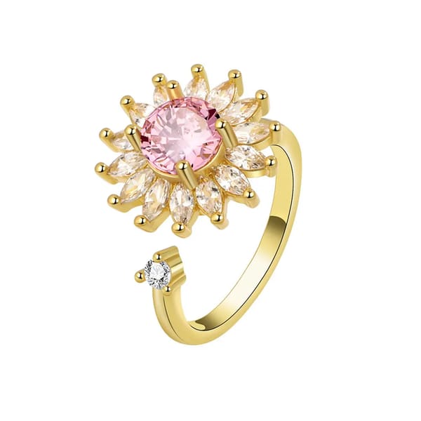 Elegant 925 Sterling Silver Sunflower Rotatable Zircon Ring for Women
