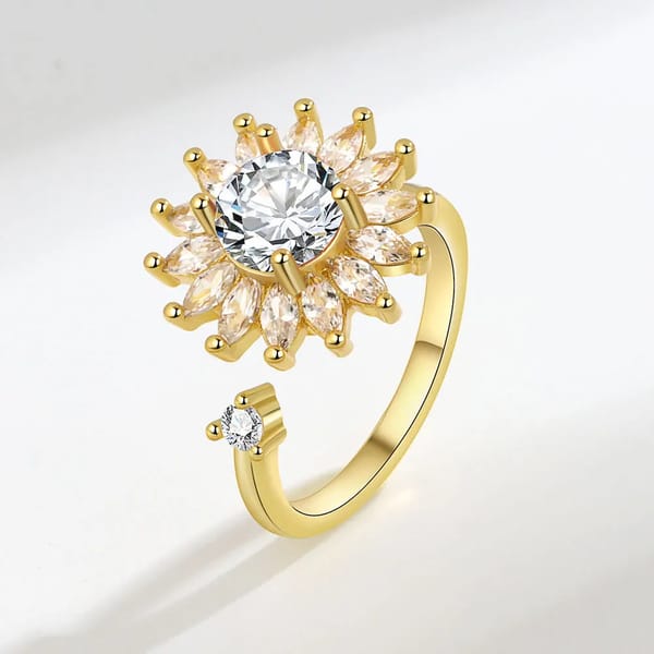 925 Sterling Silver Sunflower Rotatable Zircon Ring for Women