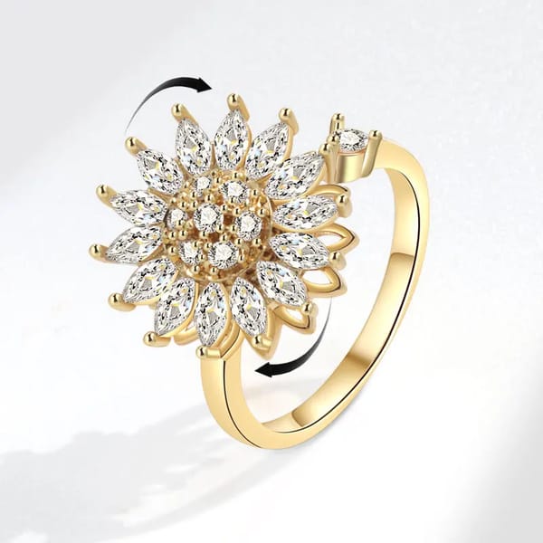 925 Sterling Silver Sunflower Diamond Zircon Rotatable Ring for Women