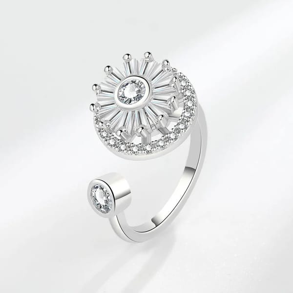 Elegant 925 Sterling Silver Sunflower Ring with Rotatable Design and Diamond Zircon