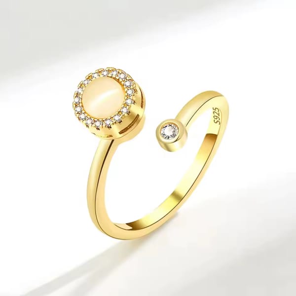 Rotatable 925 Sterling Silver Sunflower Ring with Diamond Zircon