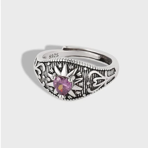 Elegant Sterling Silver Heart Zircon Sun Ring for Women