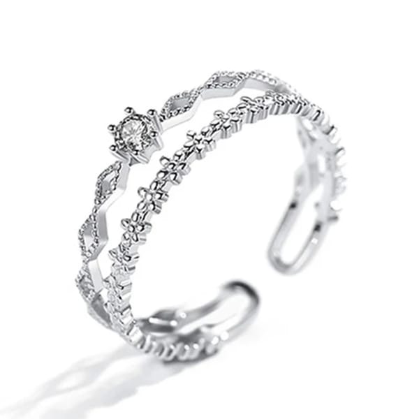 Elegant 925 Sterling Silver Flower Lace Ring with CZ Inlay