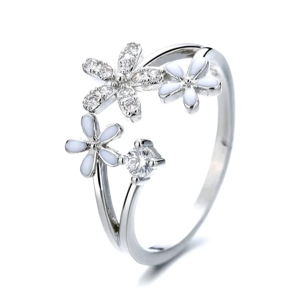 Elegant 925 Sterling Silver Micro-Insert Small Leaves Opening Ring