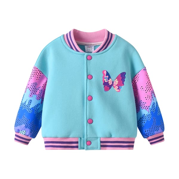 Butterfly Pattern Girls' Sport Cardigans Jacket, Warm & Stylish Outerwear