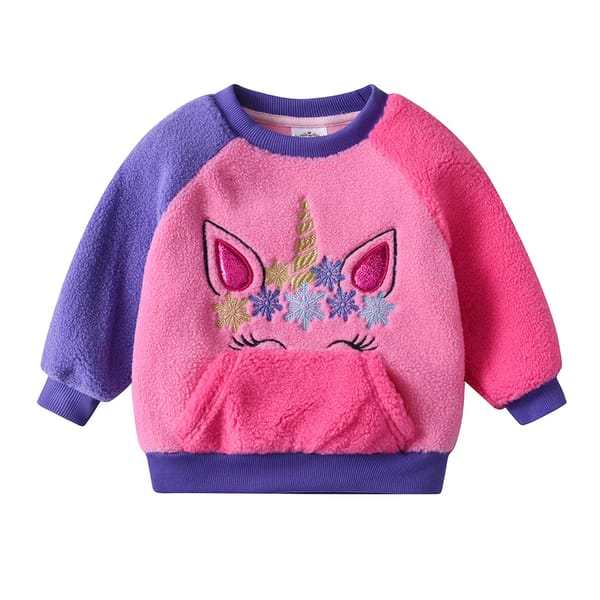 Winter Fleece O-neck Sweatshirt for Girls with Cartoon Design