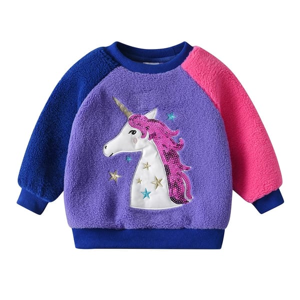 Cozy Fleece Sweatshirt for Girls with Sequin Unicorn Applique