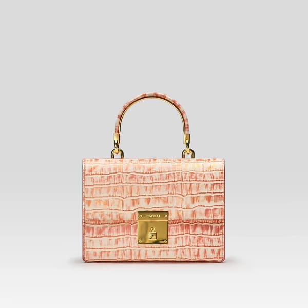 Genuine Leather Flap Handbag with Lock and Panelled Design