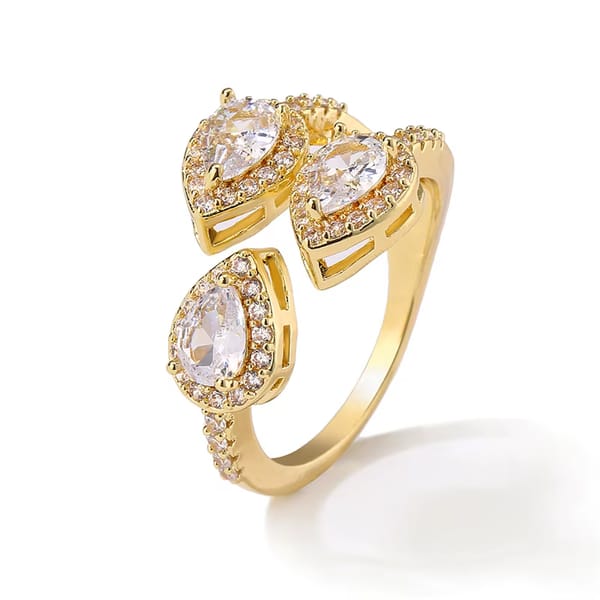 Elegant Water Drop Cubic Zirconia Open Ring for Women