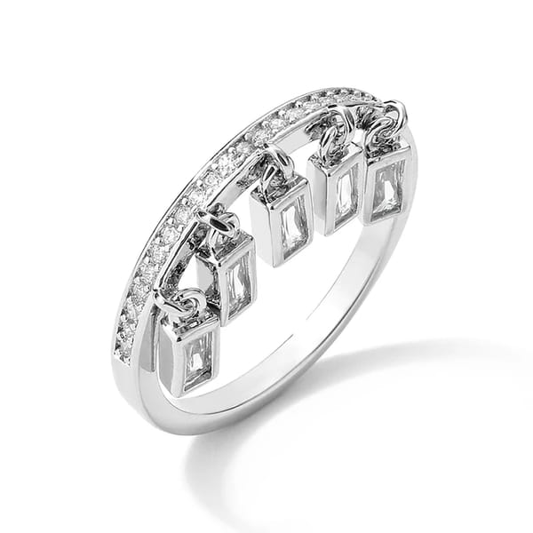 Elegant Rectangle Zirconia Tassel Ring with Gold Pendant Charm