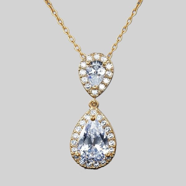 Elegant Water Drop Cubic Zirconia Pendant Necklace for Women