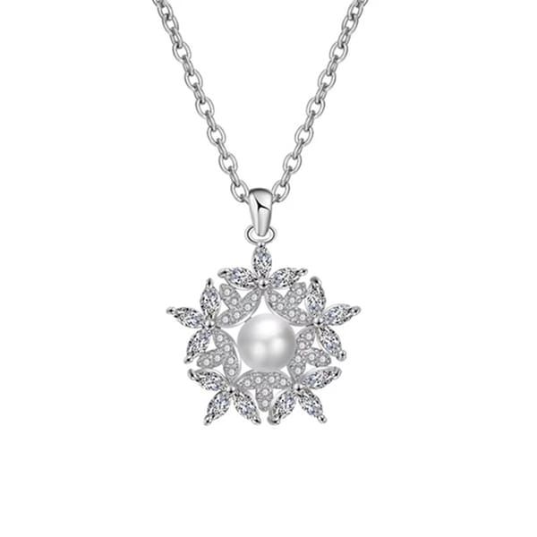 Elegant Leaf-Inspired Pendant with Simulated Pearl & Zirconia