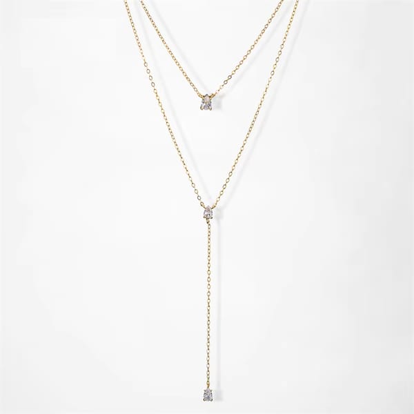 Elegant Double-Layer Clavicle Necklace with Sparkling Zirconia Charm
