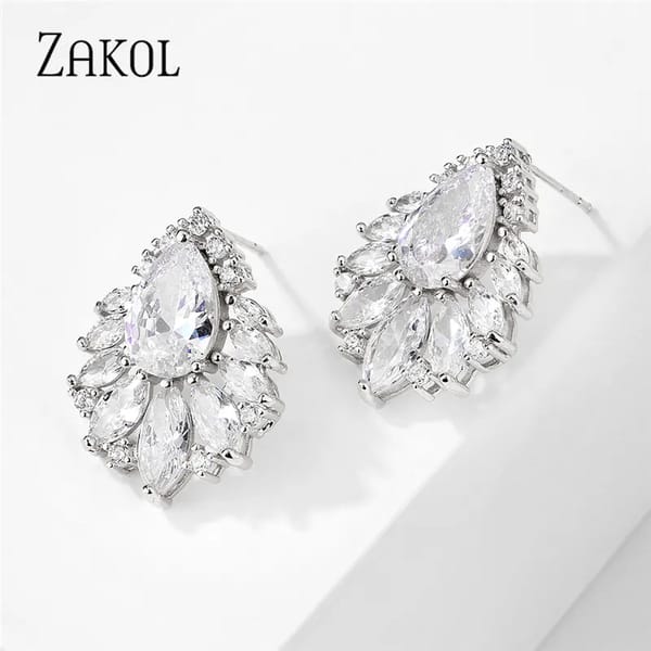 Elegant Water Drop Cubic Zirconia Stud Earrings for Women