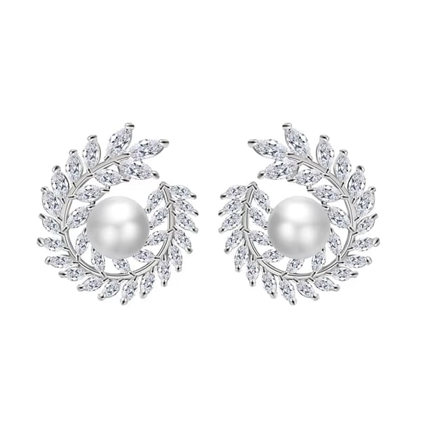Elegant Simulated Pearl Stud Earrings with Cubic Zirconia Detail