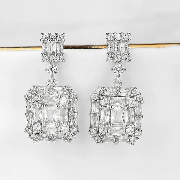 Elegant Geometric Square Cubic Zirconia Drop Earrings for Women