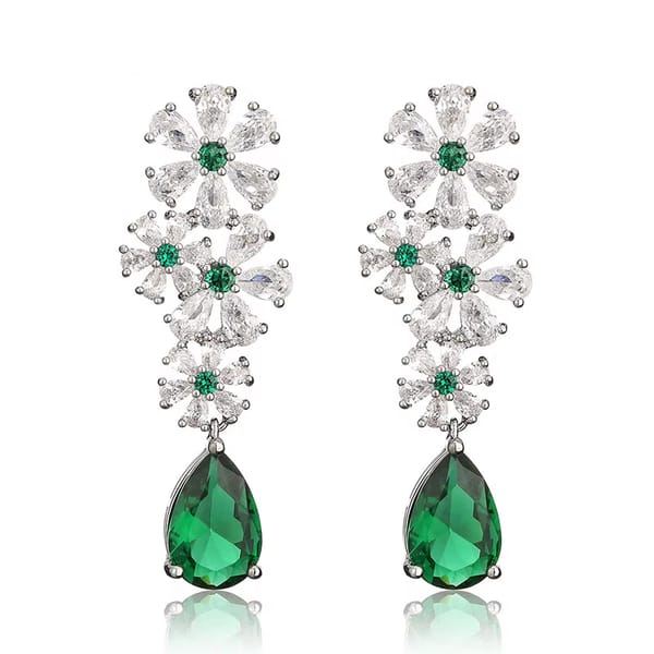 Elegant CZ Water Drop Flower Dangle Earrings for Women