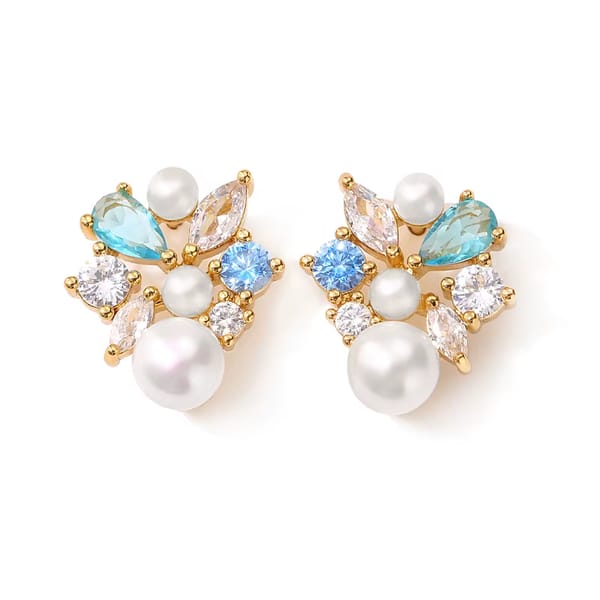 Elegant Cubic Zirconia Stud Earrings with Imitation Pearl Accent