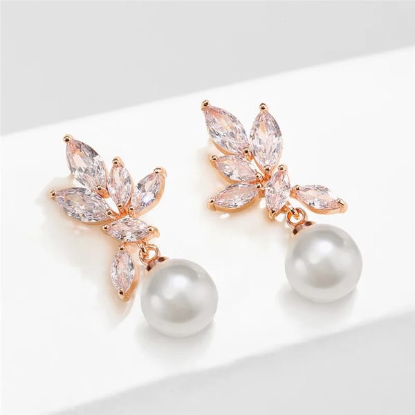 Elegant Cubic Zirconia Leaf Dangle Earrings for Women