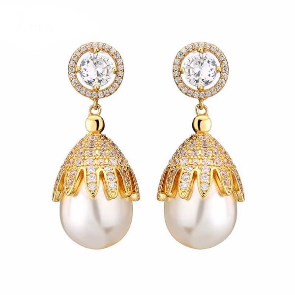 Exquisite Wind Chime Flower Pearl Drop Earrings for Women