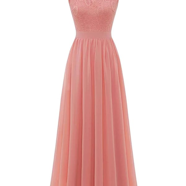 Elegant Lace and Chiffon Evening Gown Sleeveless Maxi Dress