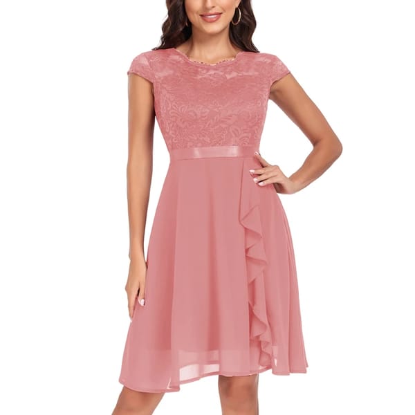 Elegant Lace and Chiffon A-Line Prom Dress with Ruffles