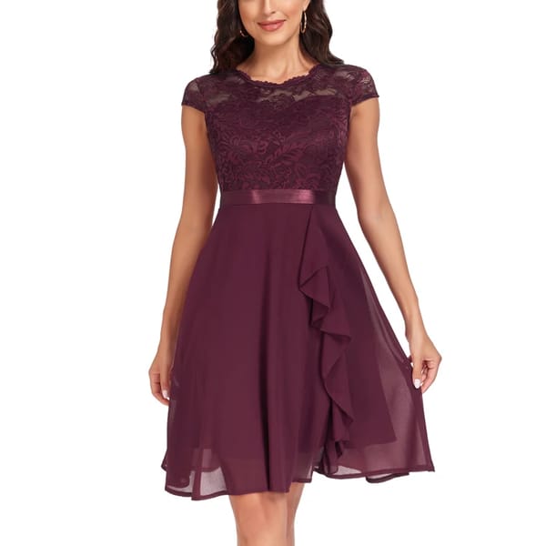 Elegant Lace and Chiffon A-Line Dress with Ruffles