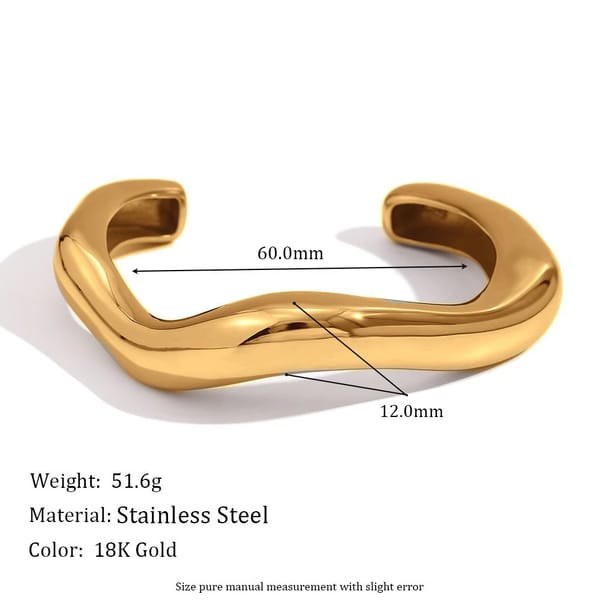 Exaggerated Irregular Liquid Wave Open Bangle in 18K Gold Plating