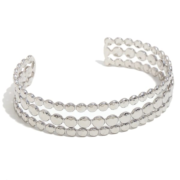 Elegant Three-Layer Round Cuff Bracelet, 18K Gold Plated