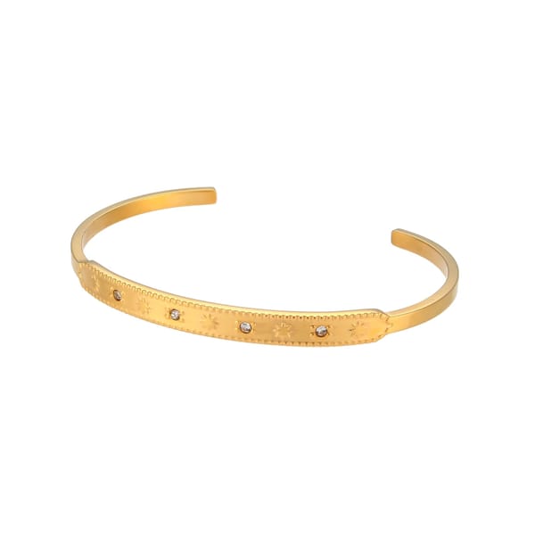 Elegant 18K Gold-Plated Crystal Star and Moon Cuff Bracelet