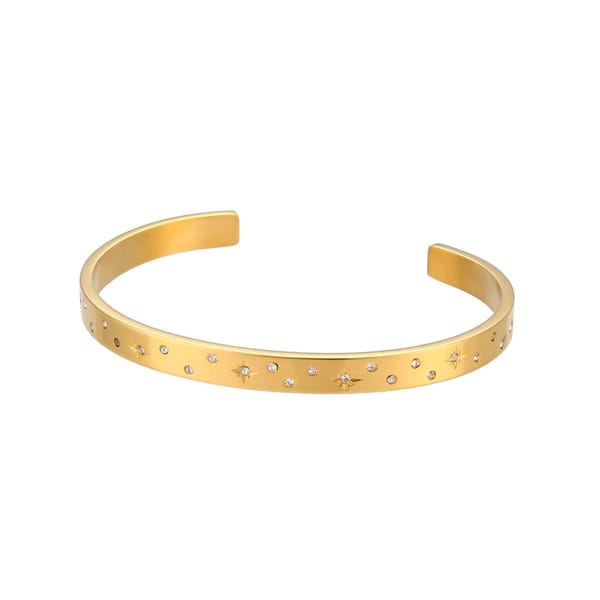 Elegant 18K Gold-Plated Crystal Star and Moon Cuff Bracelet