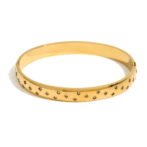 Elegant Star and Moon Rhinestone Bracelet in 18K Gold Plated Stainless Steel