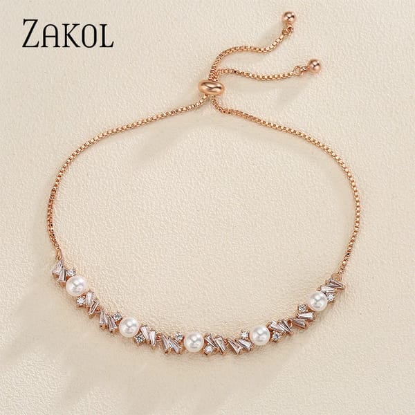 Elegant Adjustable Pearl Bracelet with Zircon for Women’s Jewelry