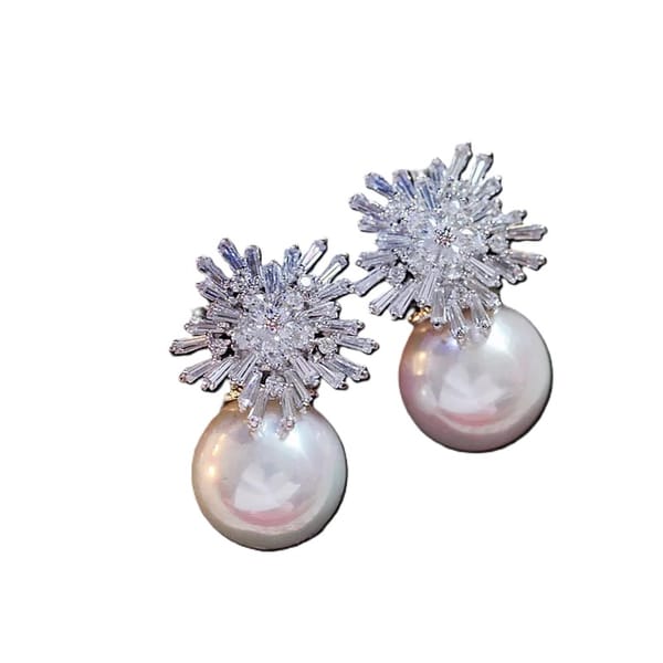 Elegant Snowflake Pearl Drop Earrings with Sparkling Zirconia