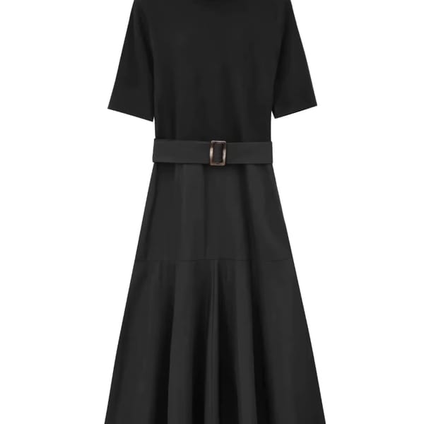 Women's Soft Belt Retro Midi Dress Stand Collar Short Sleeve Splicing Female Midi Dresses