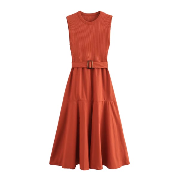 Elegant Sleeveless Spliced Midi Dress with Belt for Women