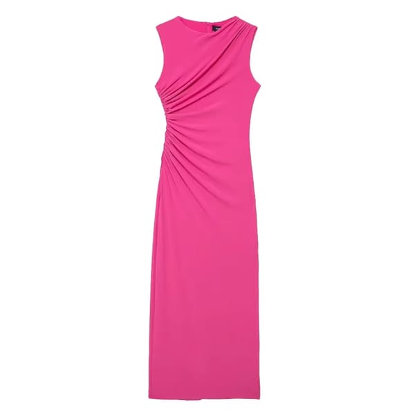 Chic Draped Midi Dress with Sleek Back Slit for Women