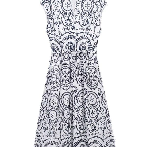 Elegant Embroidered Midi Dress with V-Neck and Belt