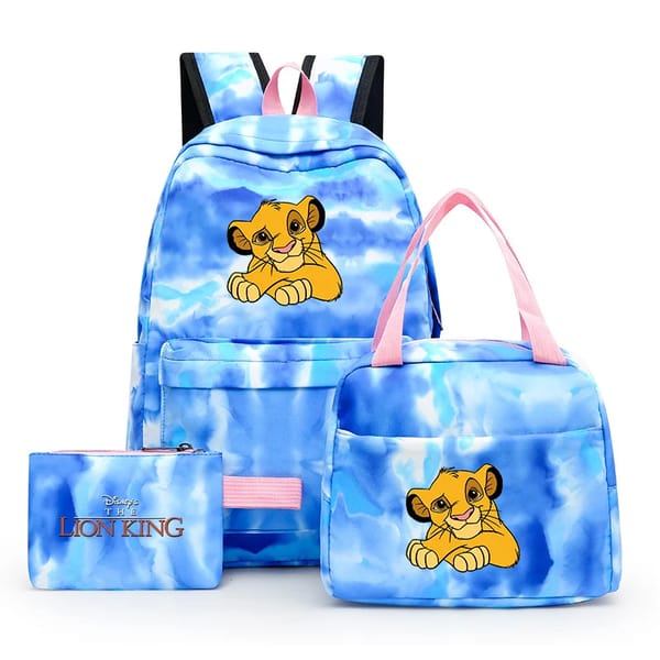 Simba-Inspired 3-Piece Backpack Set with Lunch Bag for Teens
