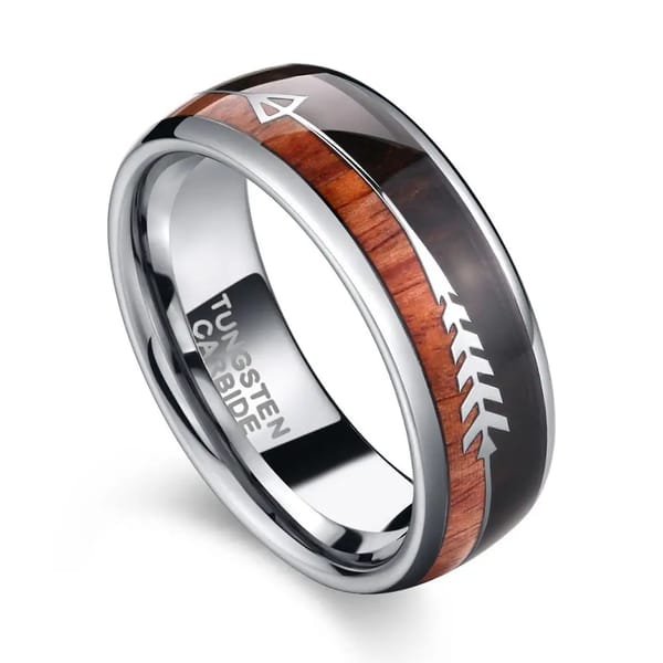 Tungsten Carbide Wedding Band with Wood & Arrow Inlay