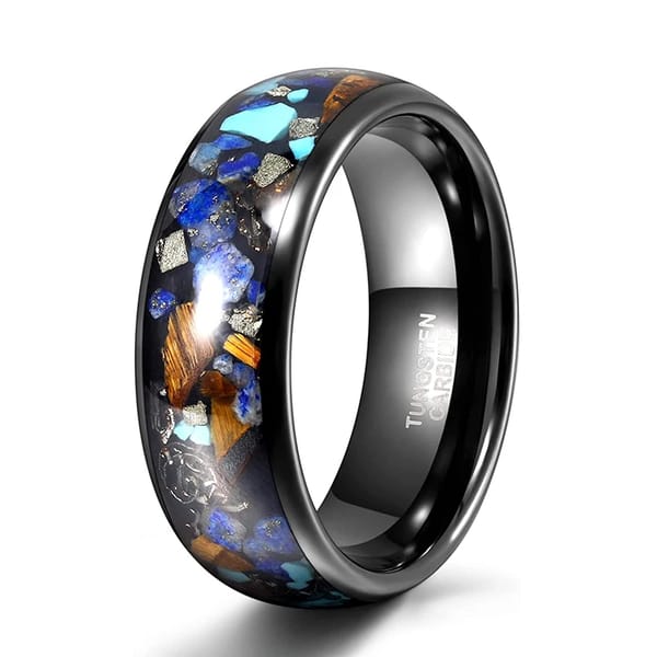 8mm Tungsten Wedding Band for Men with Opal & Turquoise