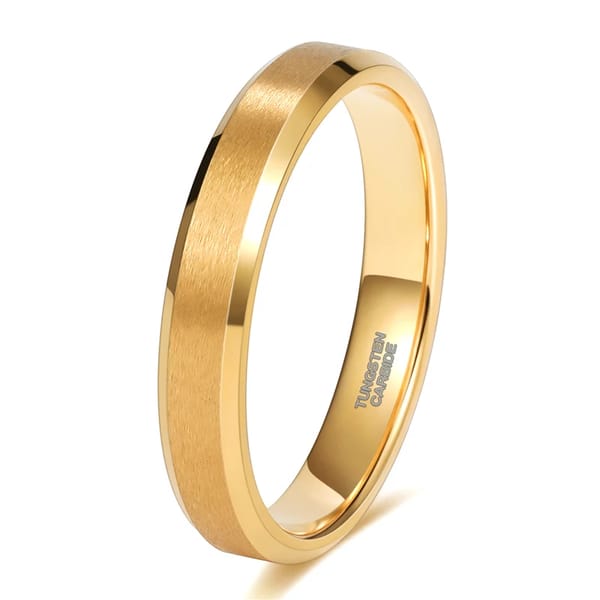 Elegant Gold-Plated Tungsten Ring for Women, Brushed Finish