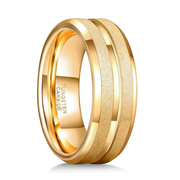 Luxury Tungsten Carbide Wedding Ring for Men with Sandblasted Grooved Design