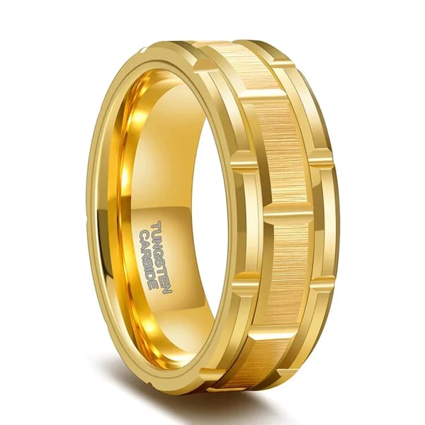 Masculine Tungsten Carbide Wedding Band with Brick Pattern