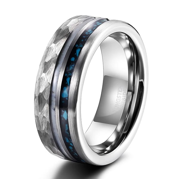 Stylish Tungsten Wedding Band with Antler and Turquoise Inlay