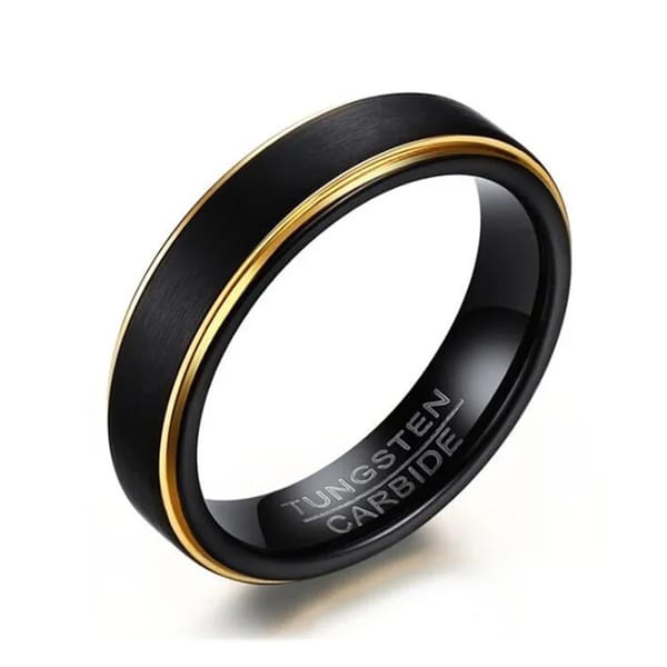 Brushed Tungsten Wedding Band with Gold-Tone Edge for Men