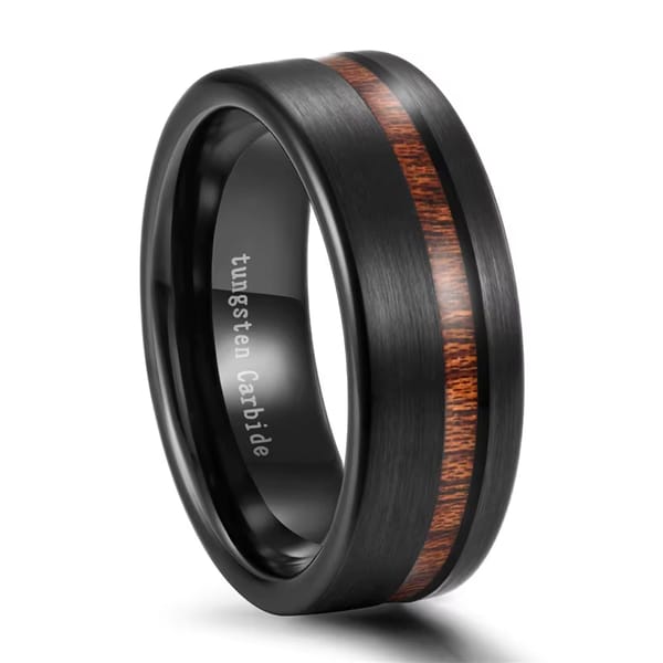 Men’s Black Tungsten Ring with Wood Inlay – 8mm Stylish Band