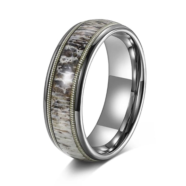8mm Tungsten Carbide Ring with Antler and Guitar String Inlay