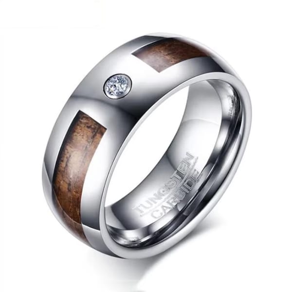 Vintage Wood Inlay Tungsten Carbide Ring for Men, 8mm